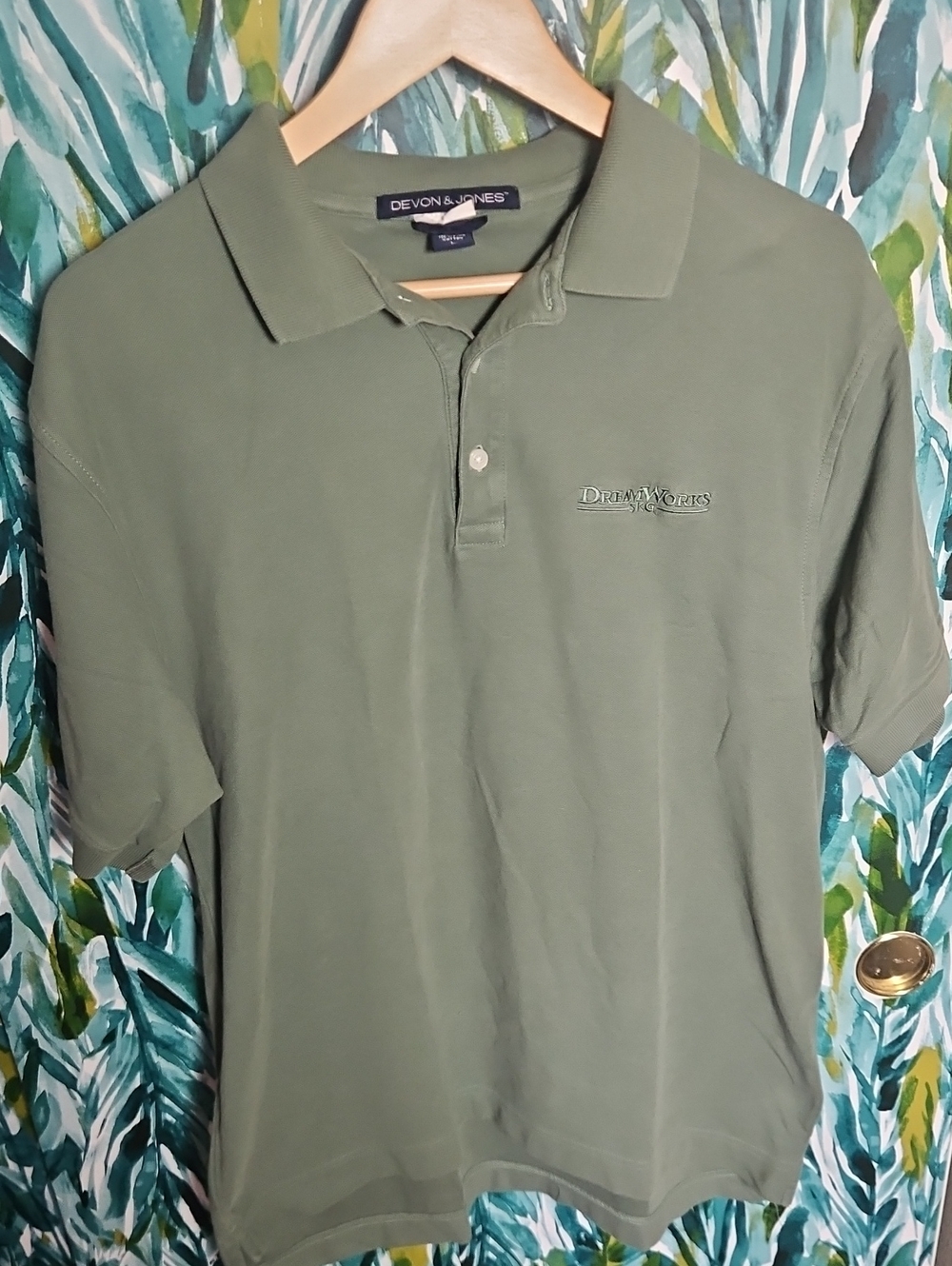 Rare Vinatge 2005 Devon & Jones Dreamworks SKG Logo Olive Green Polo - Size L